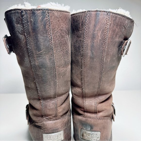 Ugg  Rare Kensington Wax Brown Sheepskin ShearlingBuckle  Boots - Picture 8 of 16